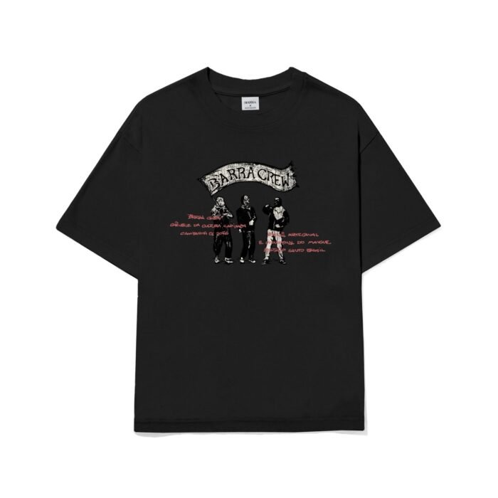 Camiseta Preta Over Barra Crew Masculina