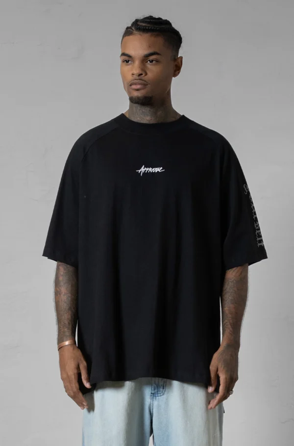 Camiseta Preta Approve Oversized Streetwear Masculina