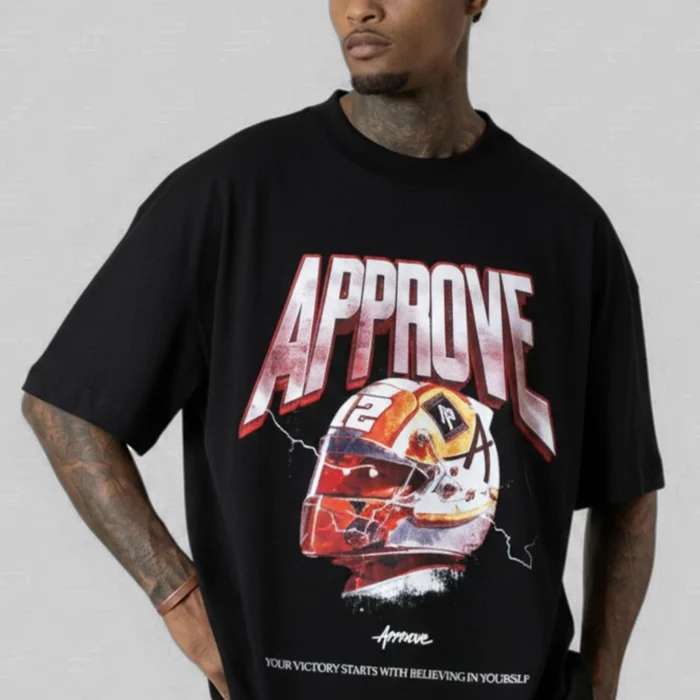 Camiseta Preta Approve Oversized Streetwear Masculina
