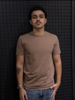 Camiseta Padrão Zara Masculina Marrom Claro Camiseta Marrom Claro Padrão Zara Masculina
