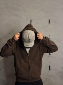 Moletom Marrom Zíper Streetwear Masculina