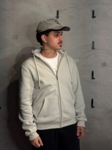 Moletom Cinza Gelo Zíper Streetwear Masculina 